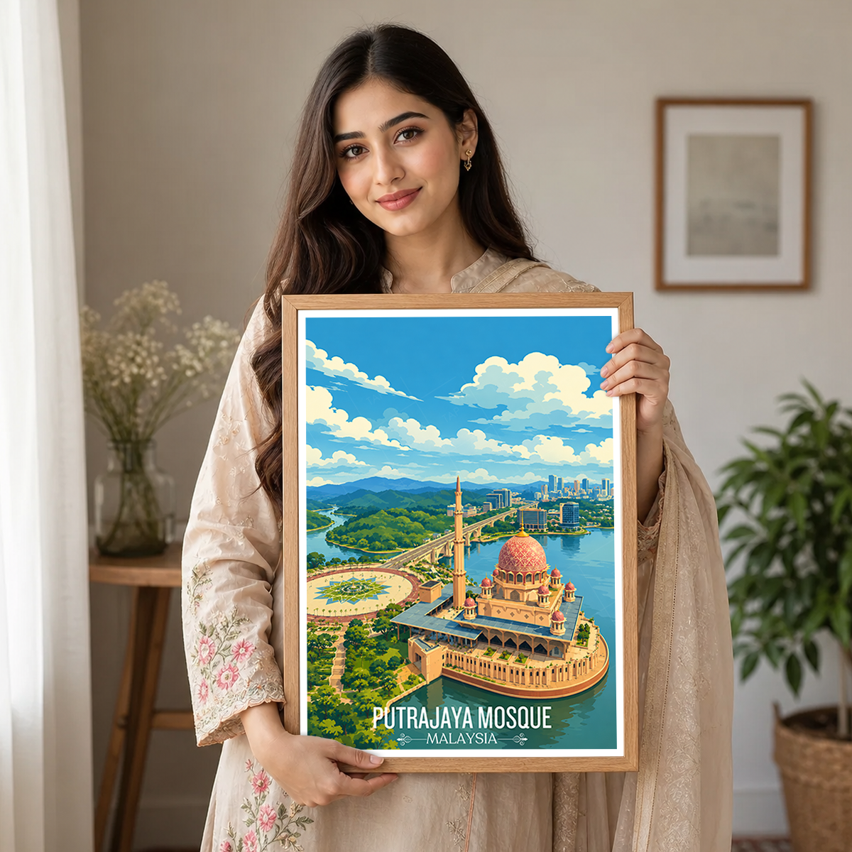 Putrajaya Mosque - Malaysia - Travel Wall Art Deco Poster Print - Art Print - Travel Art Poster