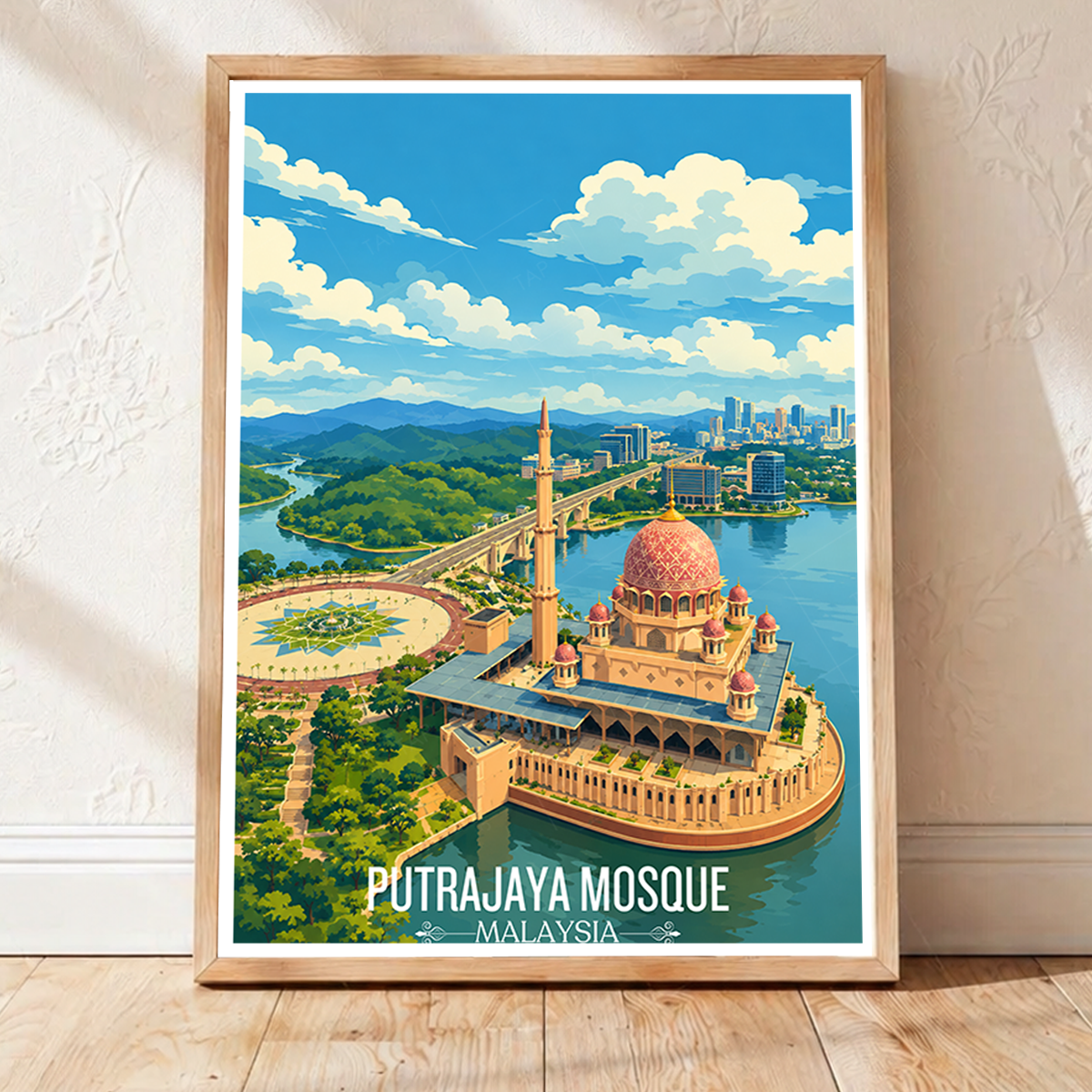 Putrajaya Mosque - Malaysia - Travel Wall Art Deco Poster Print - Art Print - Travel Art Poster