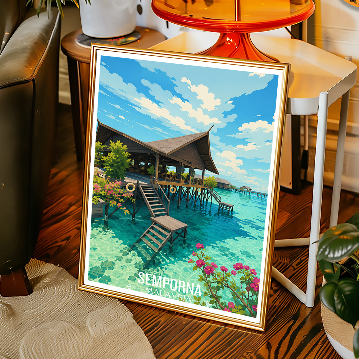 Semporna - Malaysia - Travel Wall Art Deco Poster Print - Art Print - Travel Art Poster