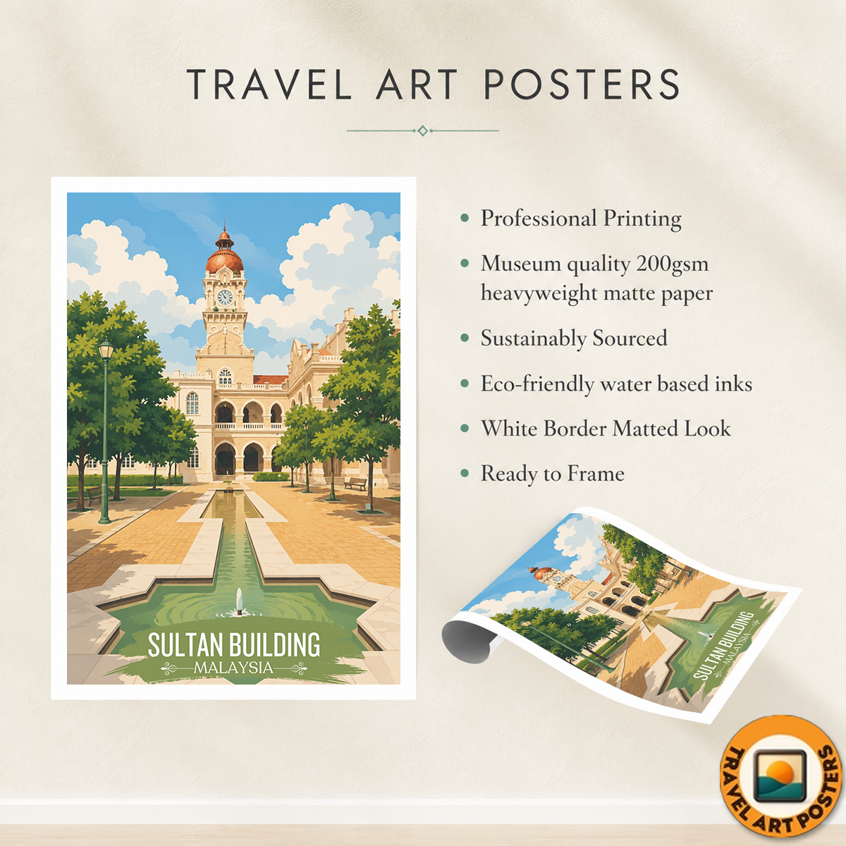 Sultan Building - Malaysia - Travel Wall Art Deco Poster Print - Art Print - Travel Art Poster