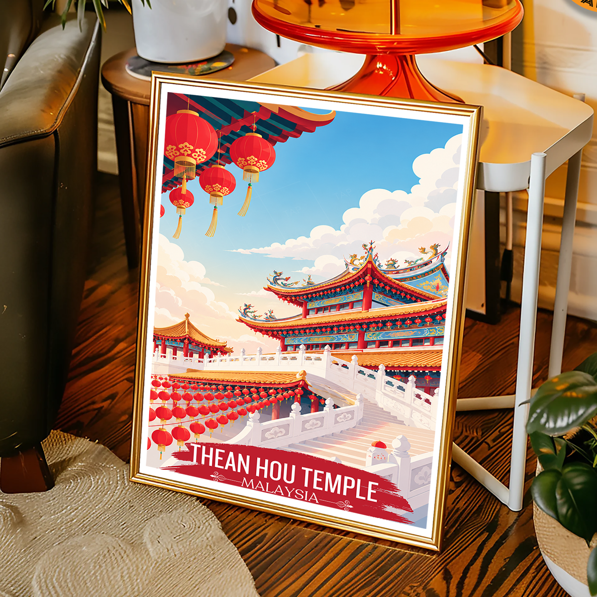 Thean Hou Temple - Malaysia - Travel Wall Art Deco Poster Print - Art Print - Travel Art Poster