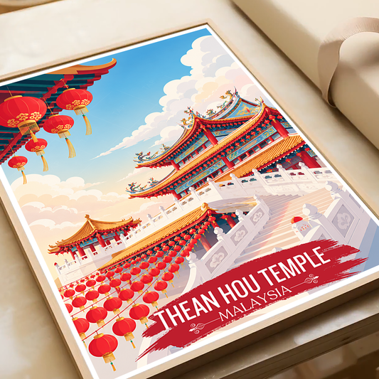 Thean Hou Temple - Malaysia - Travel Wall Art Deco Poster Print - Art Print - Travel Art Poster