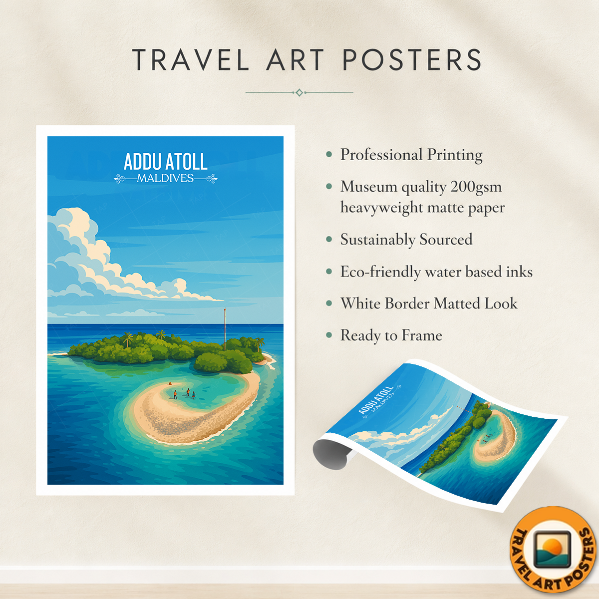Addu Atoll - The Maldives - Travel Wall Art Resort Poster Print - Art Print - Travel Art Poster