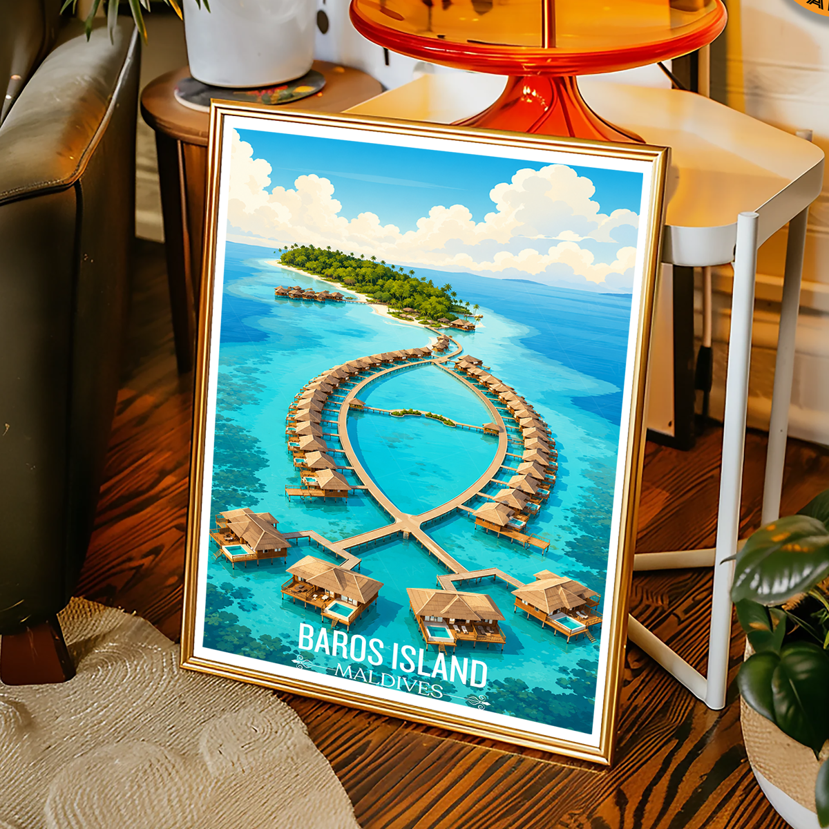 Baros Island - The Maldives - Travel Wall Art Resort Poster Print - Art Print - Travel Art Poster