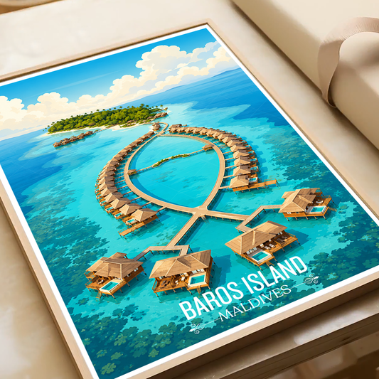 Baros Island - The Maldives - Travel Wall Art Resort Poster Print - Art Print - Travel Art Poster