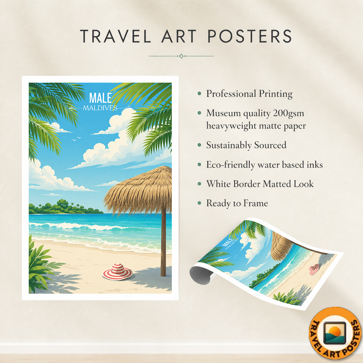 Male - The Maldives - Travel Wall Art Beach Poster Print