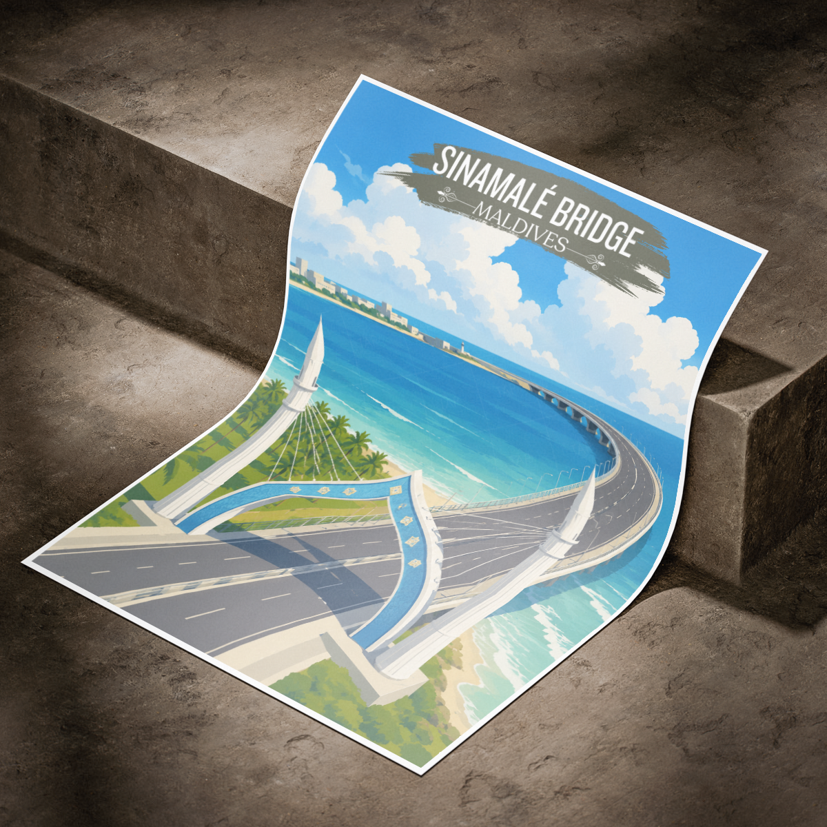 Sinamale Bridge - The Maldives - Travel Wall Art Beach Poster Print
