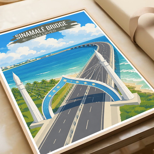 Sinamale Bridge - The Maldives - Travel Wall Art Beach Poster Print - Art Print - Travel Art Poster