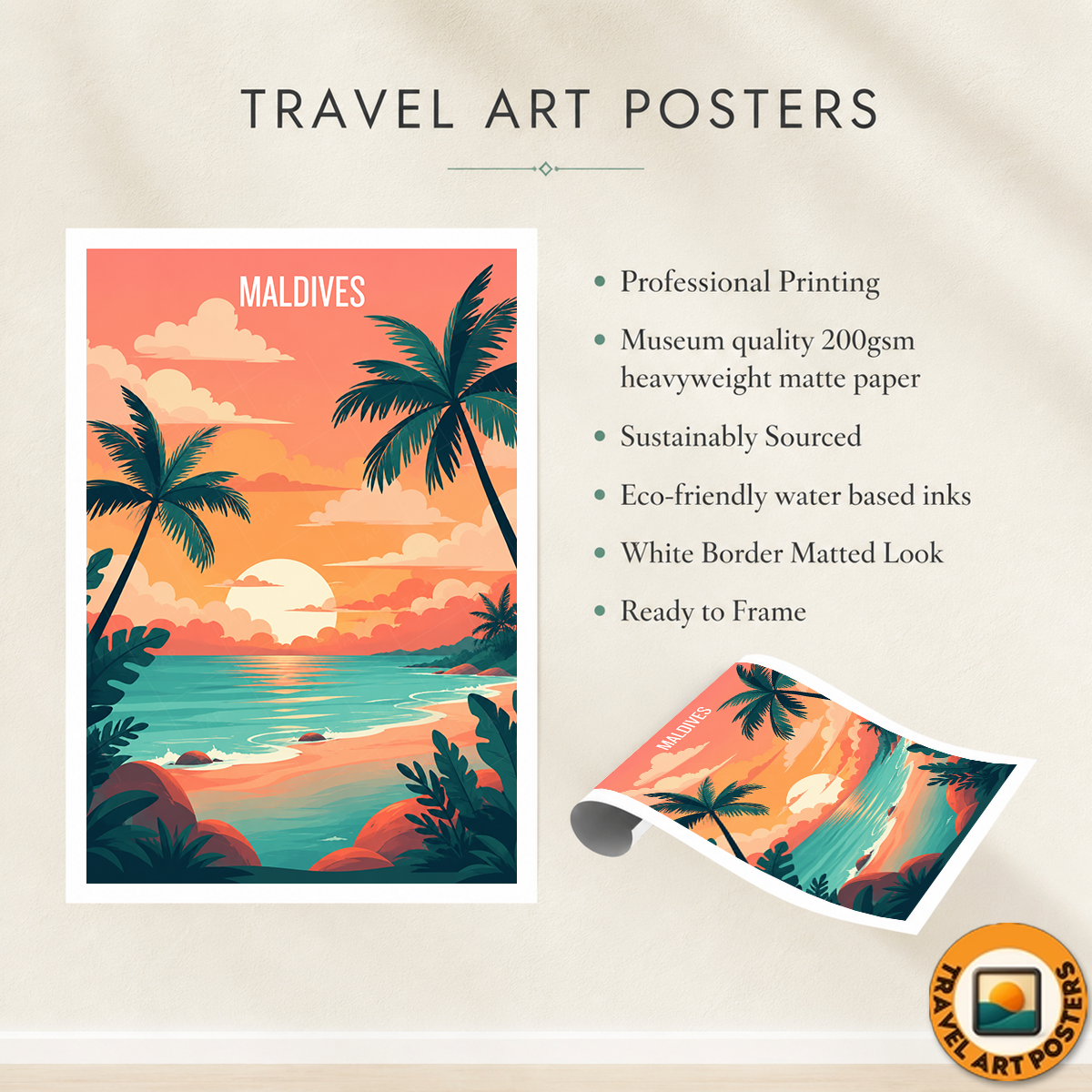 Maldives - Travel Wall Art Beach Poster Print - Art Print - Travel Art Poster