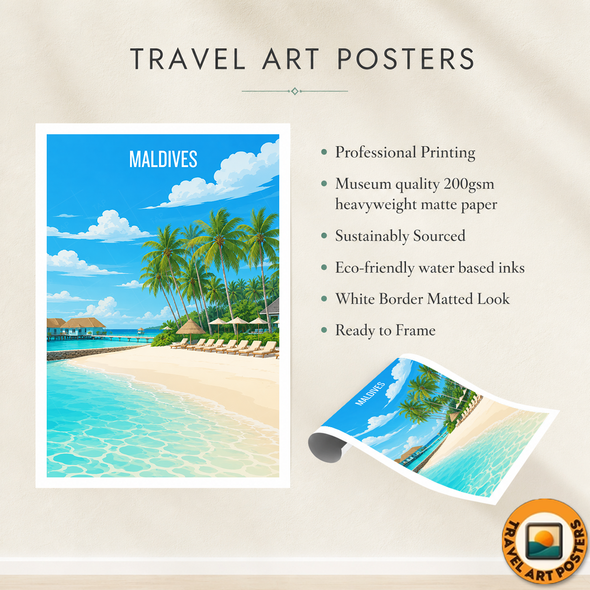 Maldives - Travel Wall Art Beach Poster Print - Art Print - Travel Art Poster