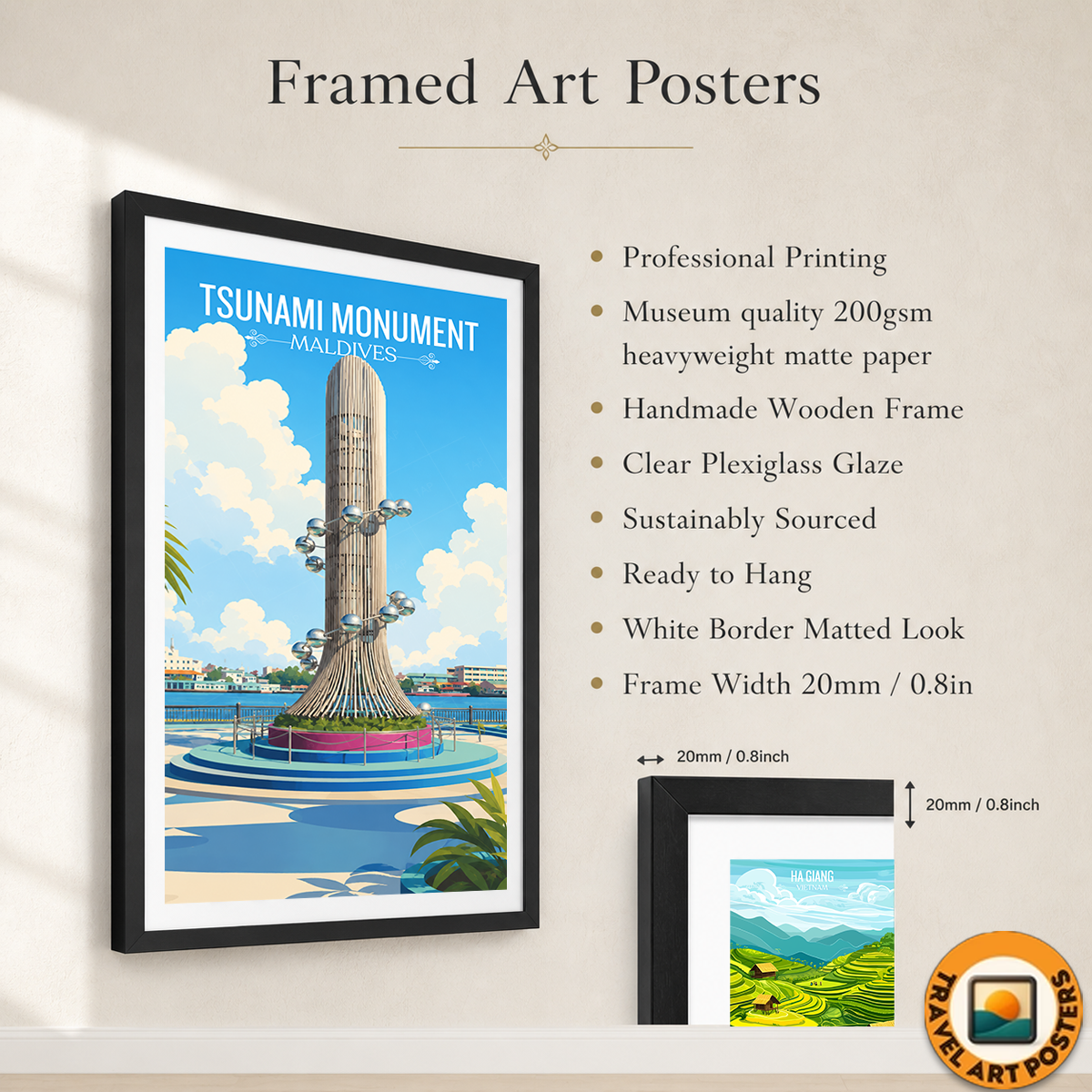 Tsunami Monument - The Maldives - Travel Wall Art Beach Poster Print - Art Print - Travel Art Poster