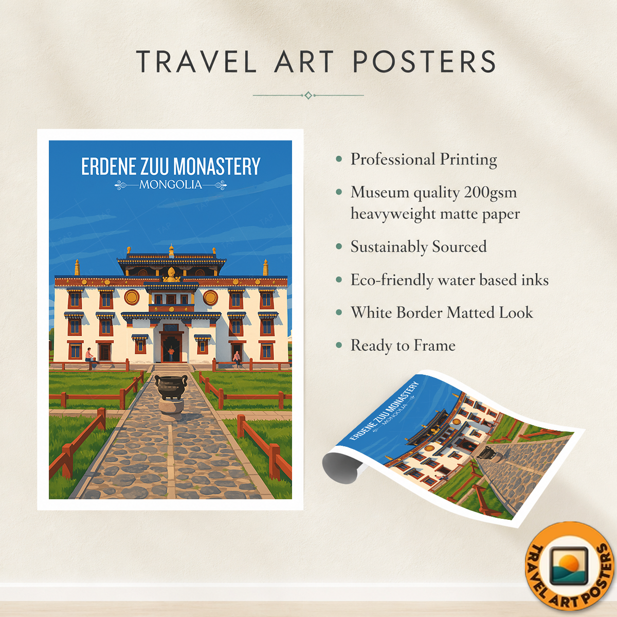 Erdene Zuu Monastery - Mongolia - Travel Wall Art Deco Poster Print - Travel Art Poster Print