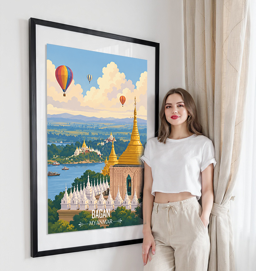 Bagan - Myanmar - Travel Wall Art Deco Poster Print - Art Print - Travel Art Poster