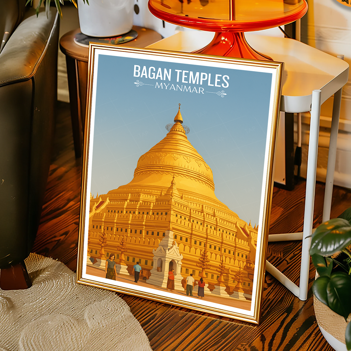 Bagan Temples - Myanmar - Travel Wall Art Deco Poster Print - Art Print - Travel Art Poster