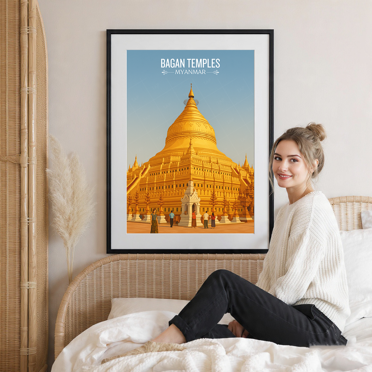 Bagan Temples - Myanmar - Travel Wall Art Deco Poster Print - Art Print - Travel Art Poster