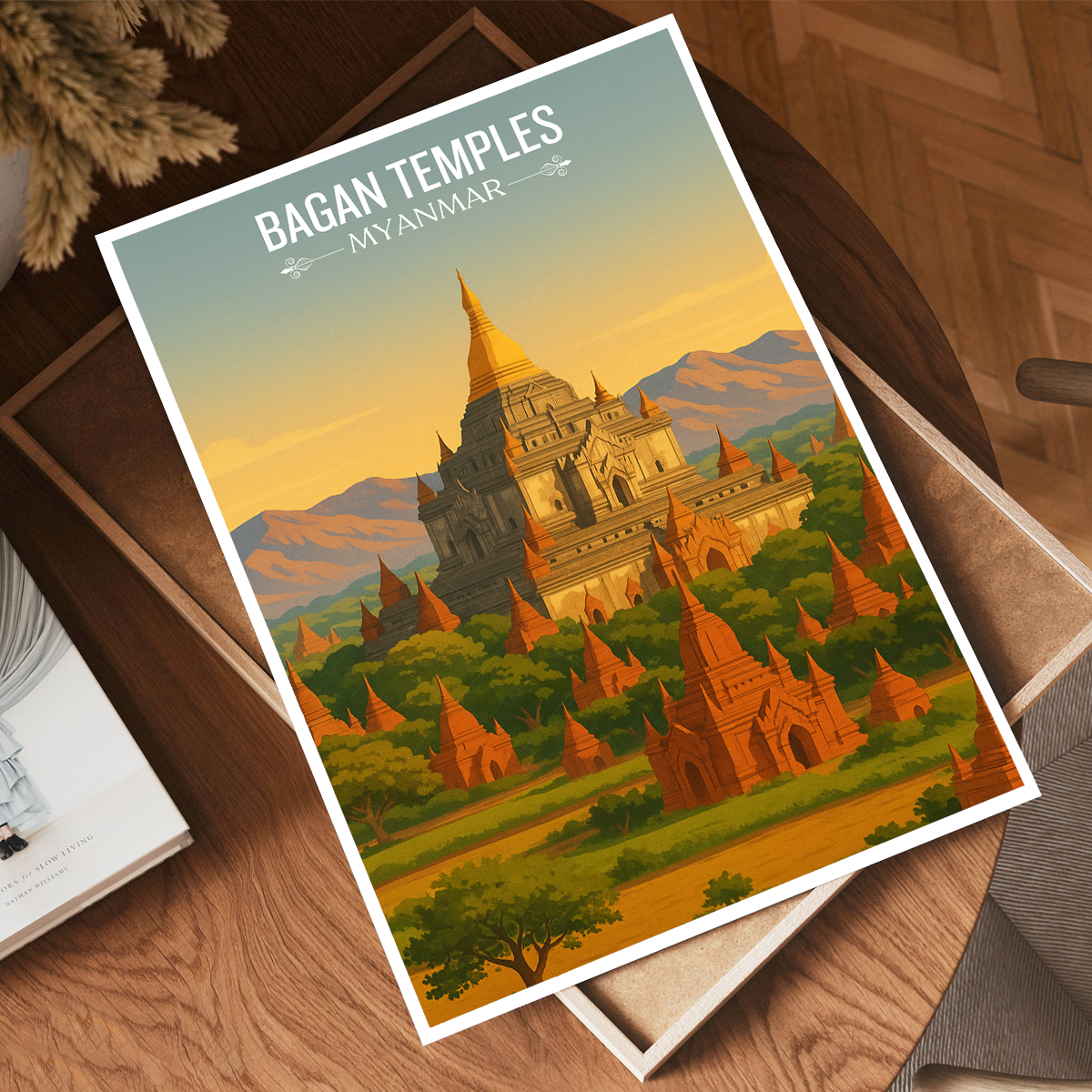 Bagan Temples - Myanmar - Travel Wall Art Deco Poster Print - Art Print - Travel Art Poster
