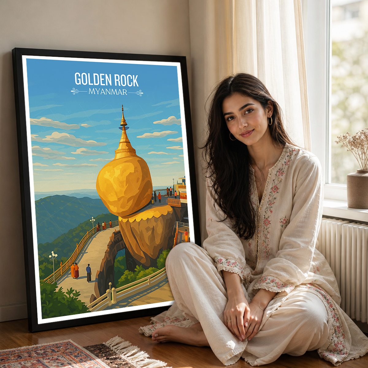 Golden Rock - Myanmar - Travel Wall Art Deco Poster Print - Art Print - Travel Art Poster