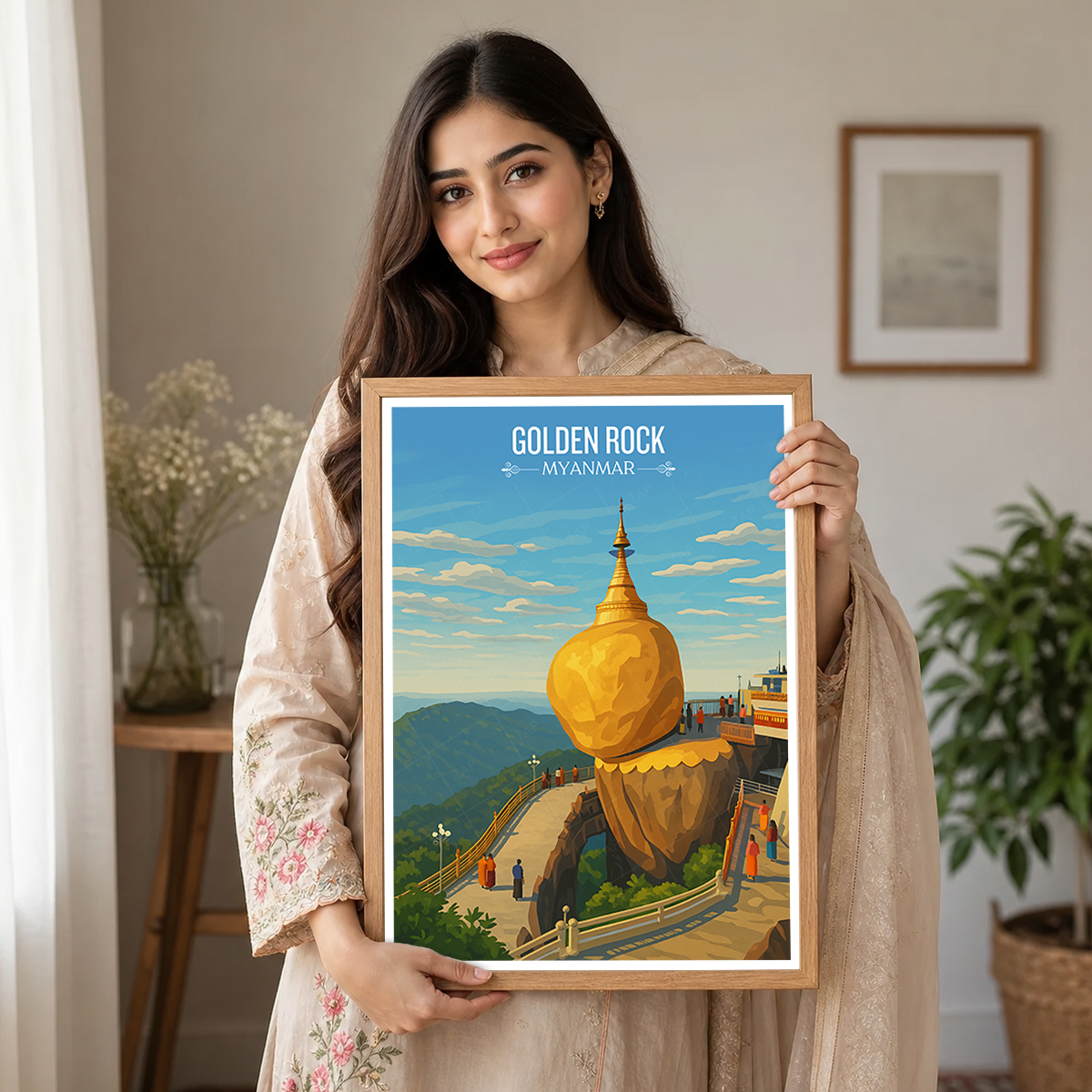 Golden Rock - Myanmar - Travel Wall Art Deco Poster Print - Art Print - Travel Art Poster