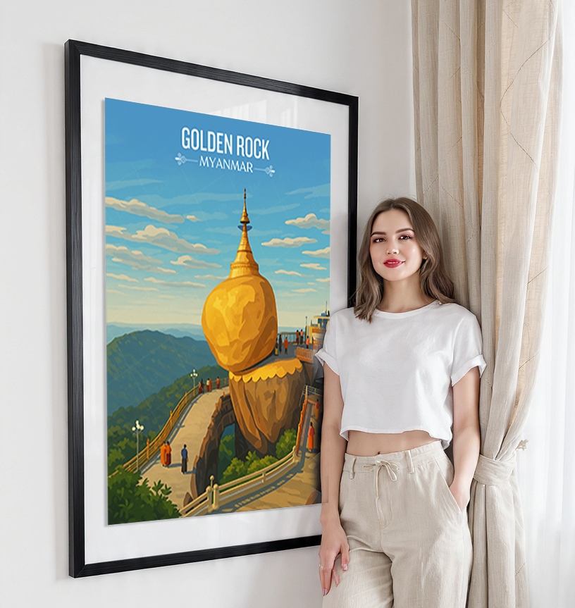 Golden Rock - Myanmar - Travel Wall Art Deco Poster Print - Art Print - Travel Art Poster