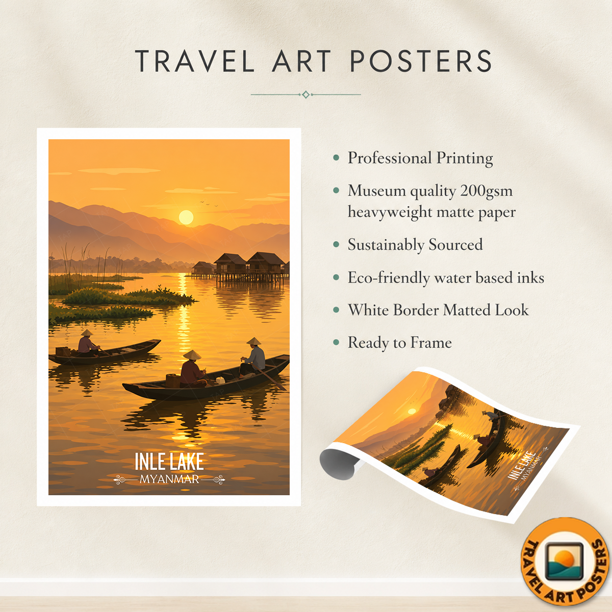 Inle Lake - Myanmar - Travel Wall Art Deco Poster Print - Art Print - Travel Art Poster