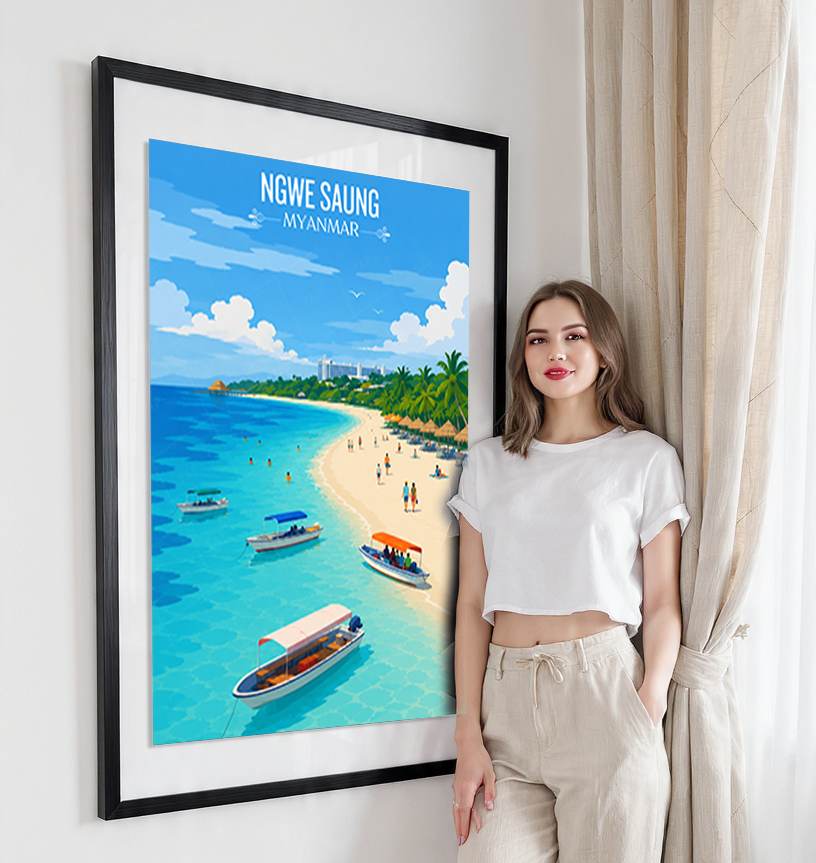Ngwer Saung - Myanmar - Travel Wall Art Deco Poster Print - Art Print - Travel Art Poster