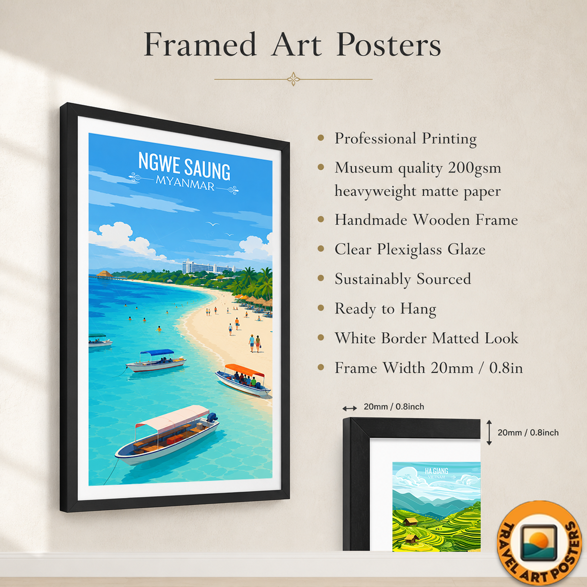 Ngwer Saung - Myanmar - Travel Wall Art Deco Poster Print - Art Print - Travel Art Poster