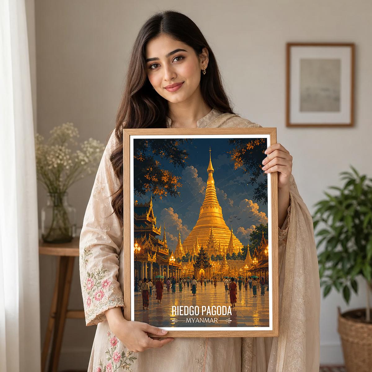 Riedgo Pagoda - Myanmar - Travel Wall Art Deco Poster Print - Art Print - Travel Art Poster