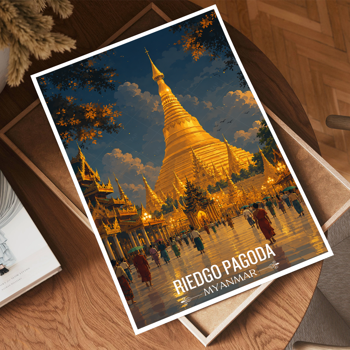 Riedgo Pagoda - Myanmar - Travel Wall Art Deco Poster Print - Art Print - Travel Art Poster