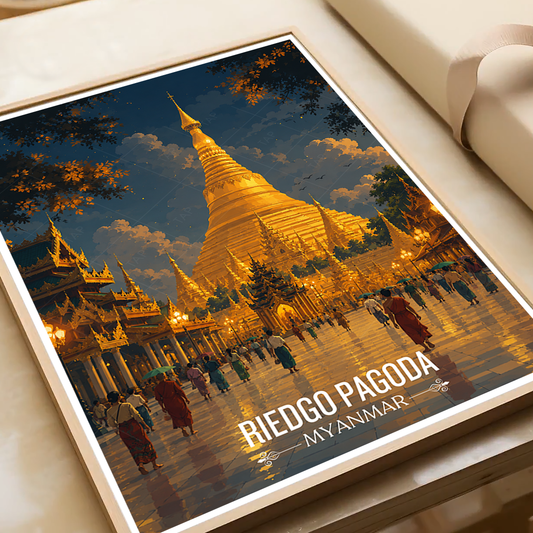 Riedgo Pagoda - Myanmar - Travel Wall Art Deco Poster Print - Art Print - Travel Art Poster