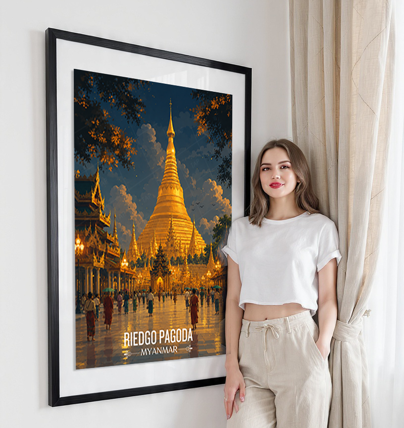 Riedgo Pagoda - Myanmar - Travel Wall Art Deco Poster Print - Art Print - Travel Art Poster