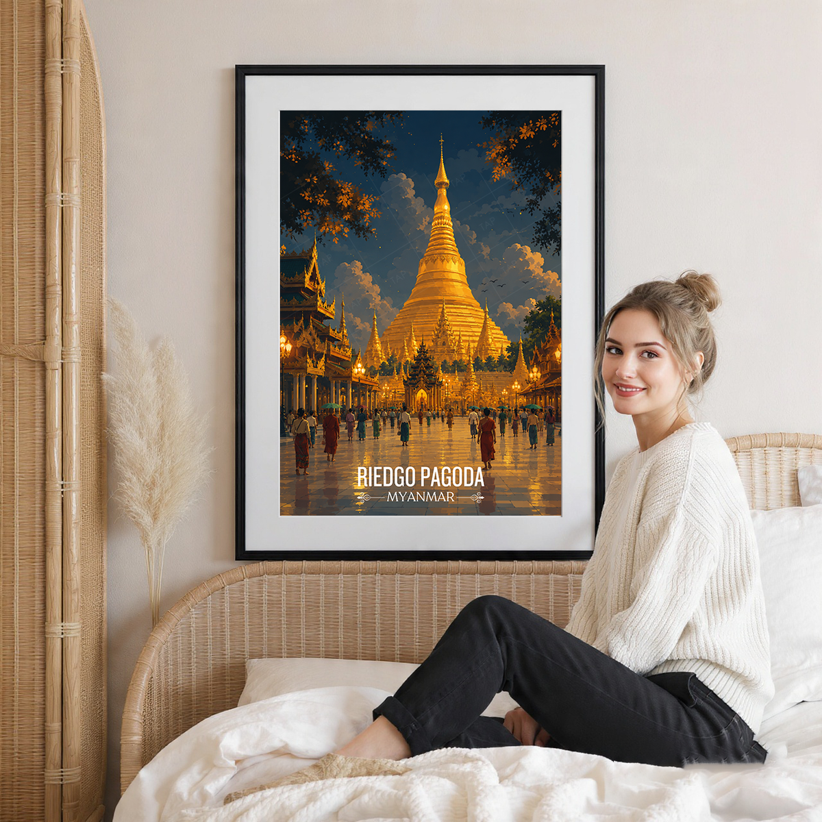 Riedgo Pagoda - Myanmar - Travel Wall Art Deco Poster Print - Art Print - Travel Art Poster