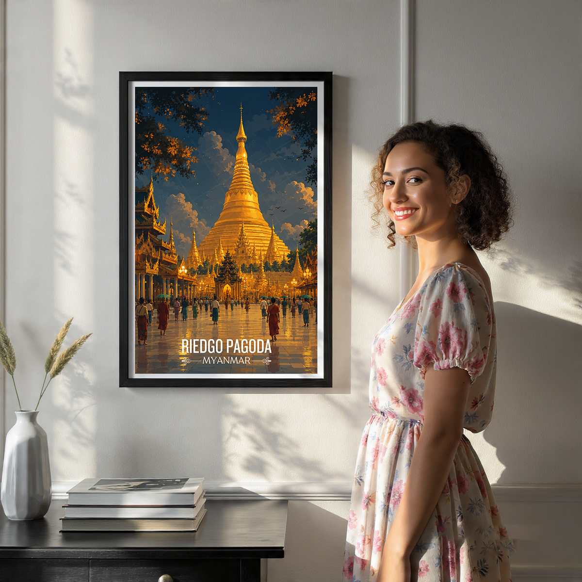 Riedgo Pagoda - Myanmar - Travel Wall Art Deco Poster Print - Art Print - Travel Art Poster