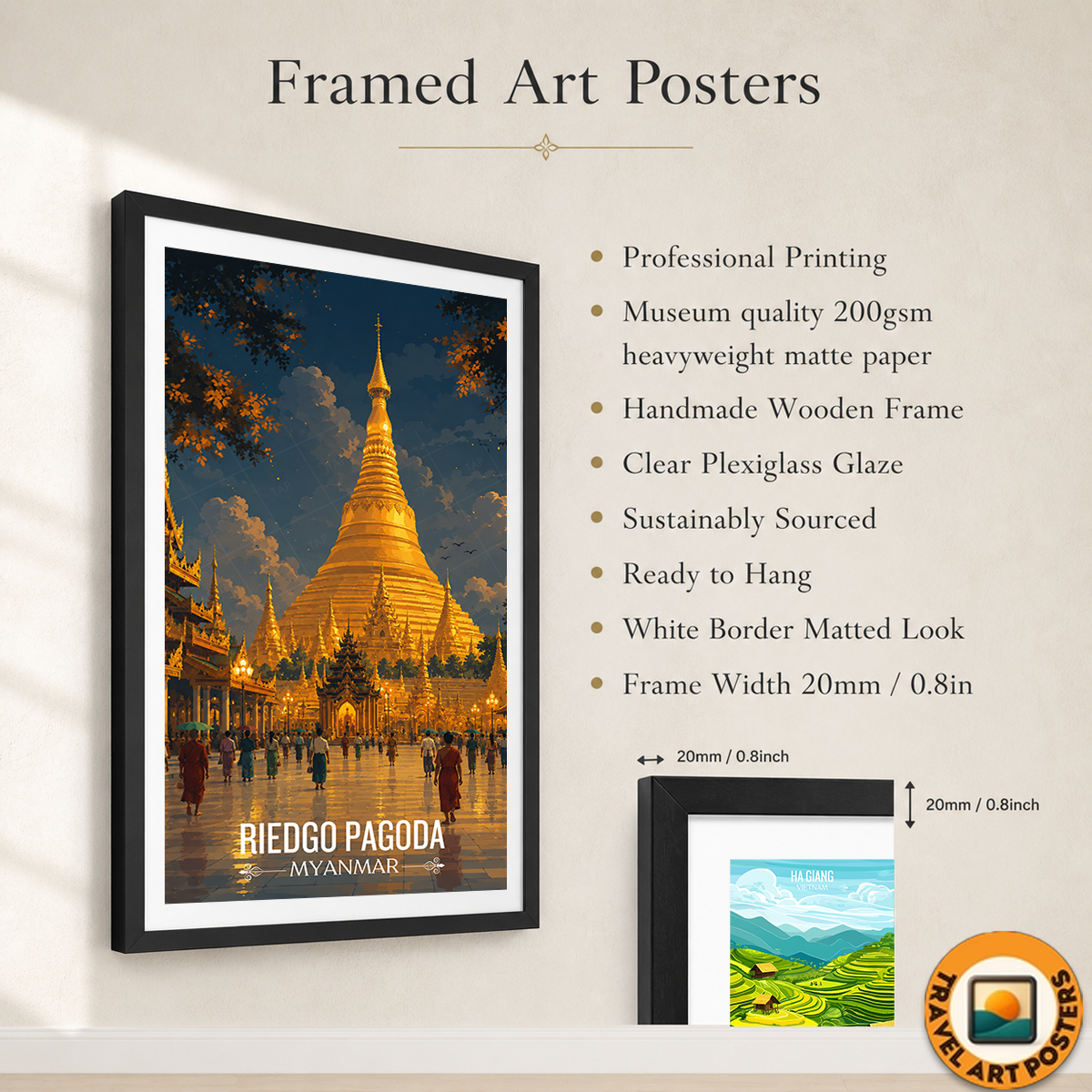 Riedgo Pagoda - Myanmar - Travel Wall Art Deco Poster Print - Art Print - Travel Art Poster