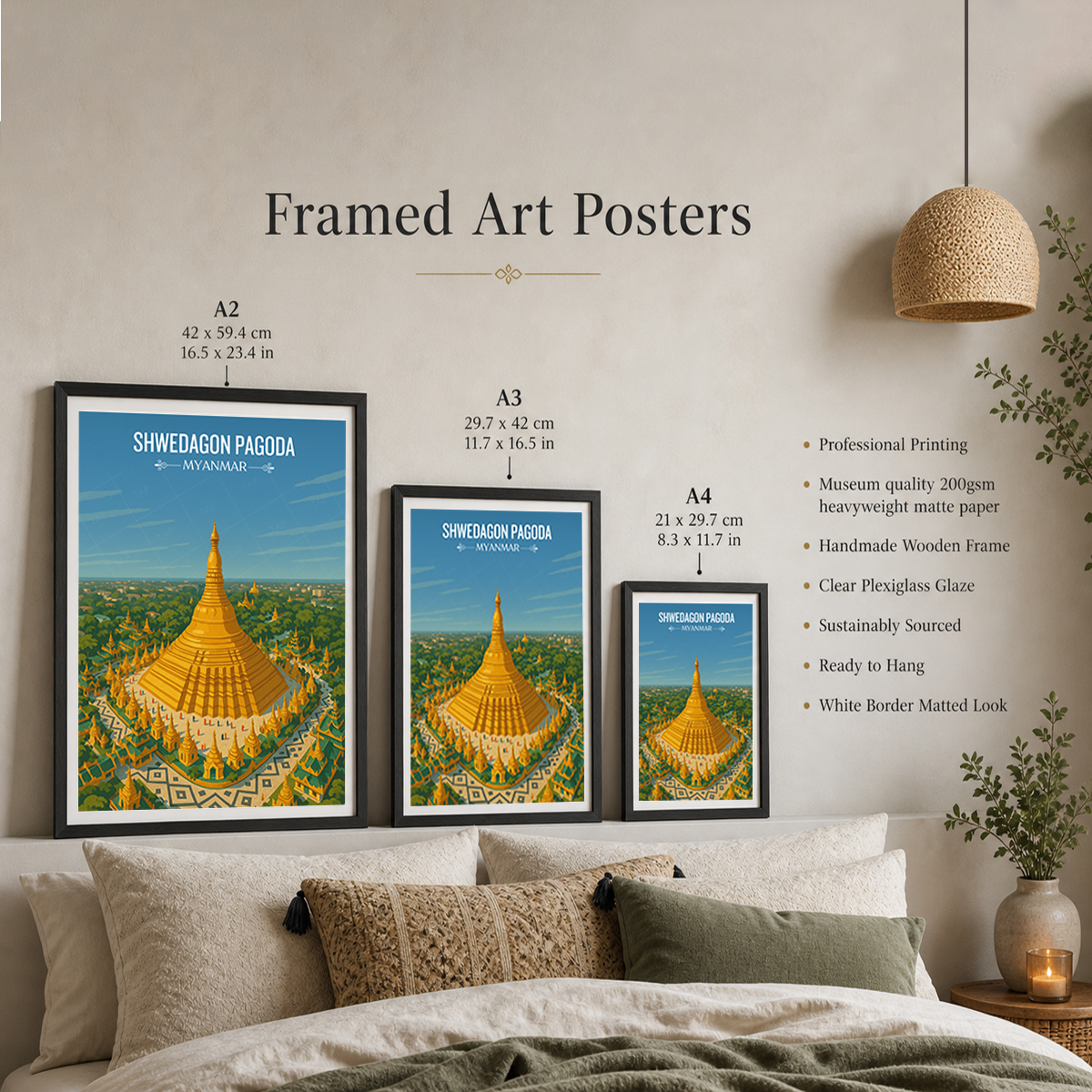 Shwedagon Pagoda - Myanmar - Travel Wall Art Deco Poster Print - Art Print - Travel Art Poster