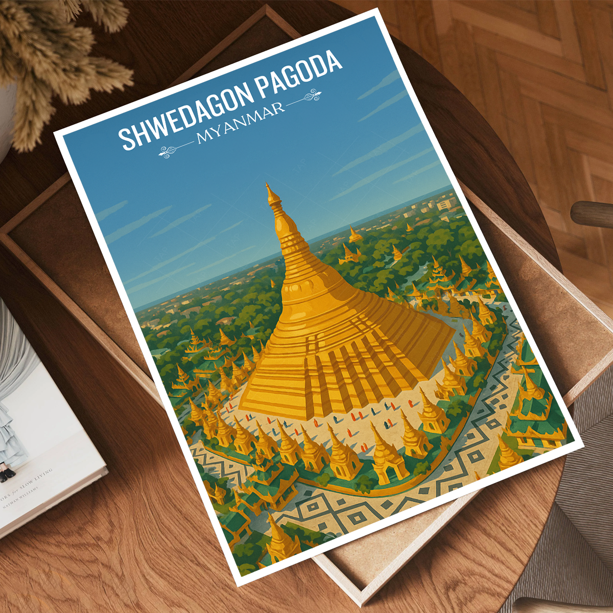 Shwedagon Pagoda - Myanmar - Travel Wall Art Deco Poster Print - Art Print - Travel Art Poster