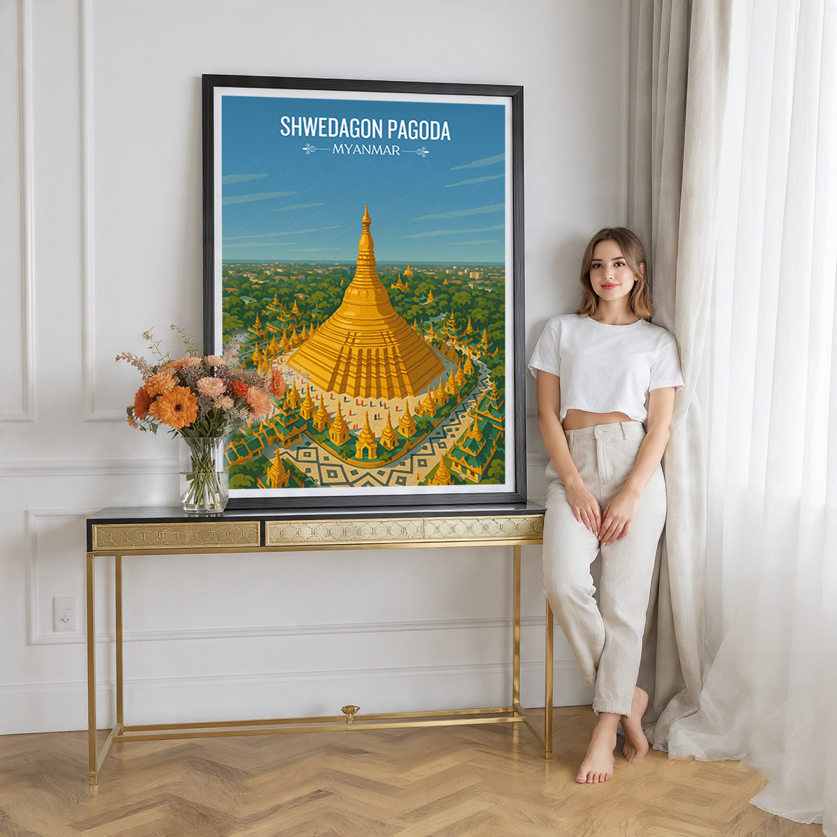 Shwedagon Pagoda - Myanmar - Travel Wall Art Deco Poster Print - Art Print - Travel Art Poster