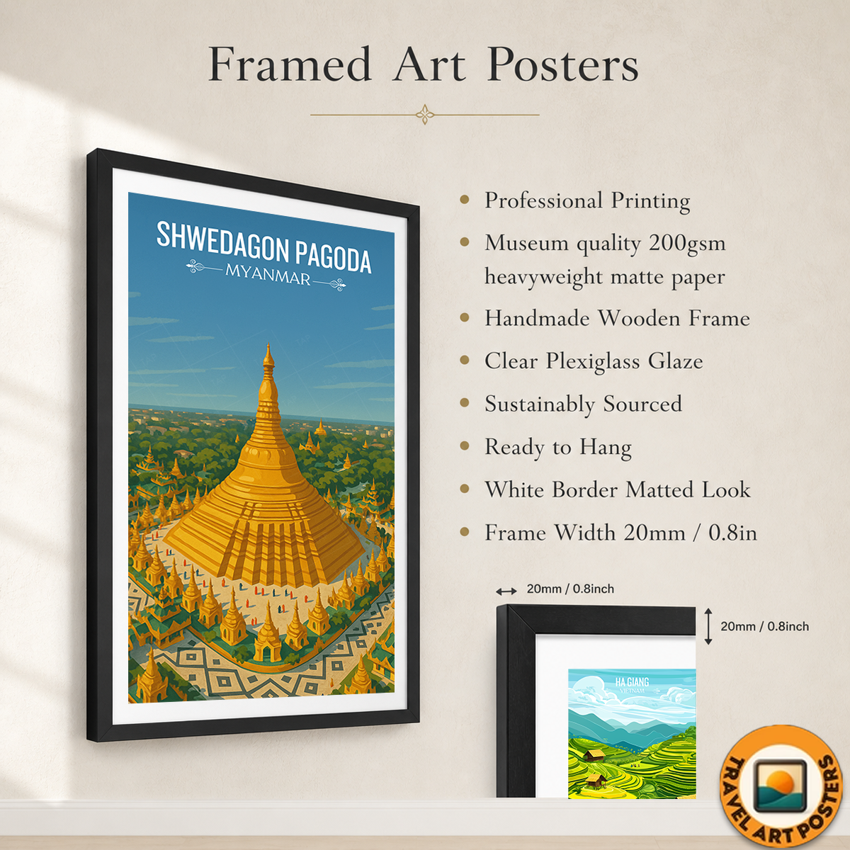 Shwedagon Pagoda - Myanmar - Travel Wall Art Deco Poster Print - Art Print - Travel Art Poster