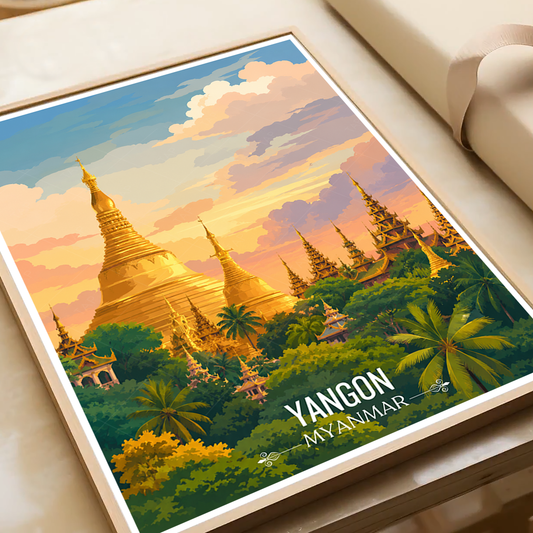 Yangon - Myanmar - Travel Wall Art Deco Poster Print - Art Print - Travel Art Poster