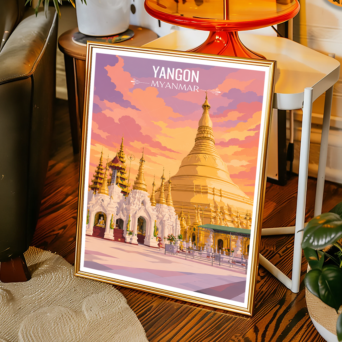 Yangon - Myanmar - Travel Wall Art Deco Poster Print - Art Print - Travel Art Poster