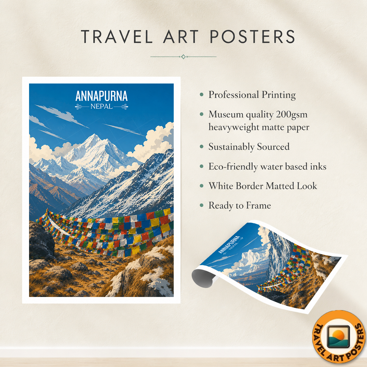 Annapurna - Nepal - Travel Wall Art Deco Poster Print