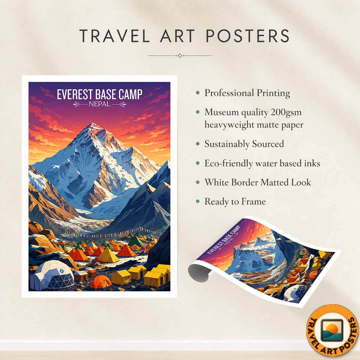 Everest Base Camp - Nepal - Travel Wall Art Deco Poster Print