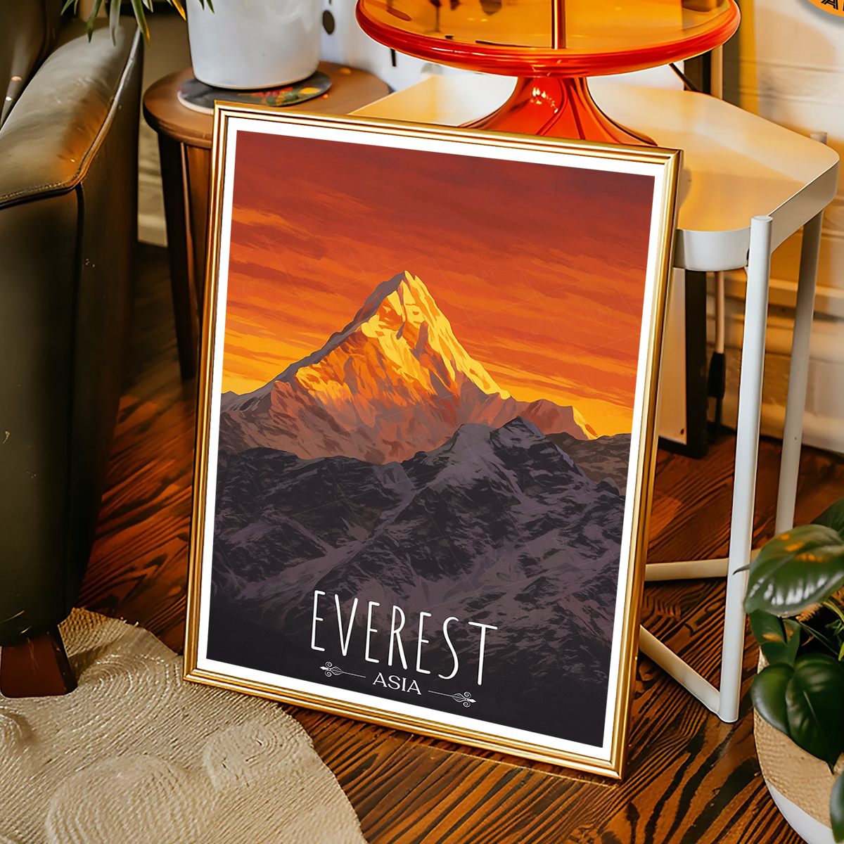 Everest - Nepal - Travel Wall Art Deco Poster Print
