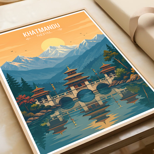 Khatmandu - Nepal - Travel Wall Art Deco Poster Print - Art Print - Travel Art Poster