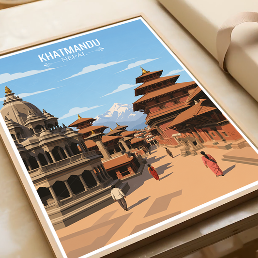 Khatmandu - Nepal - Travel Wall Art Deco Poster Print - Art Print - Travel Art Poster