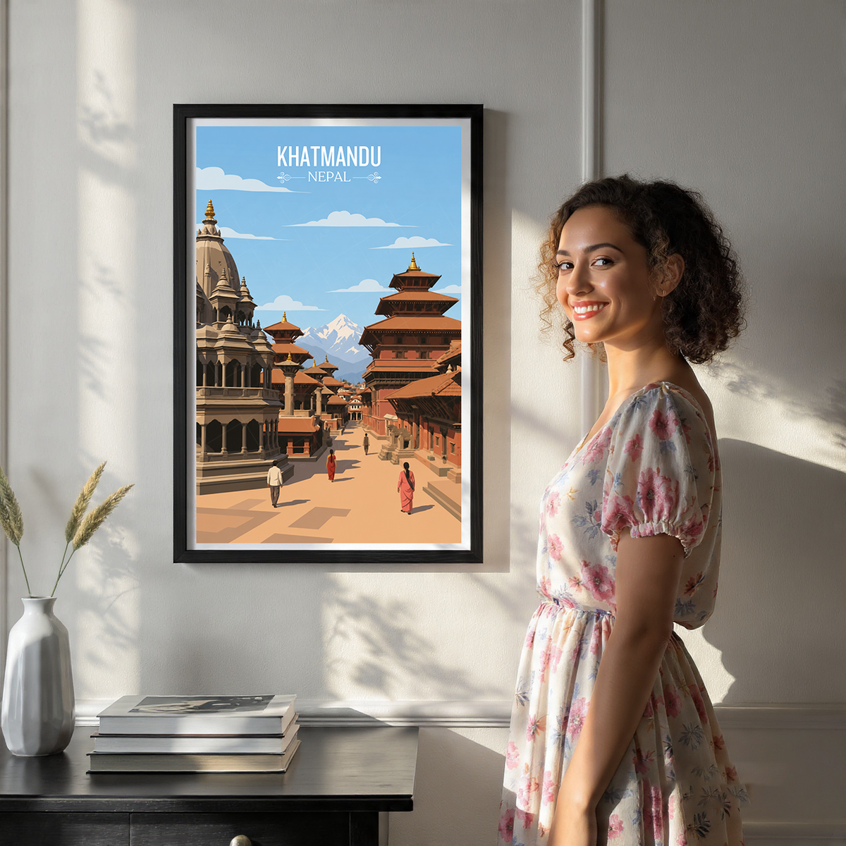 Khatmandu - Nepal - Travel Wall Art Deco Poster Print