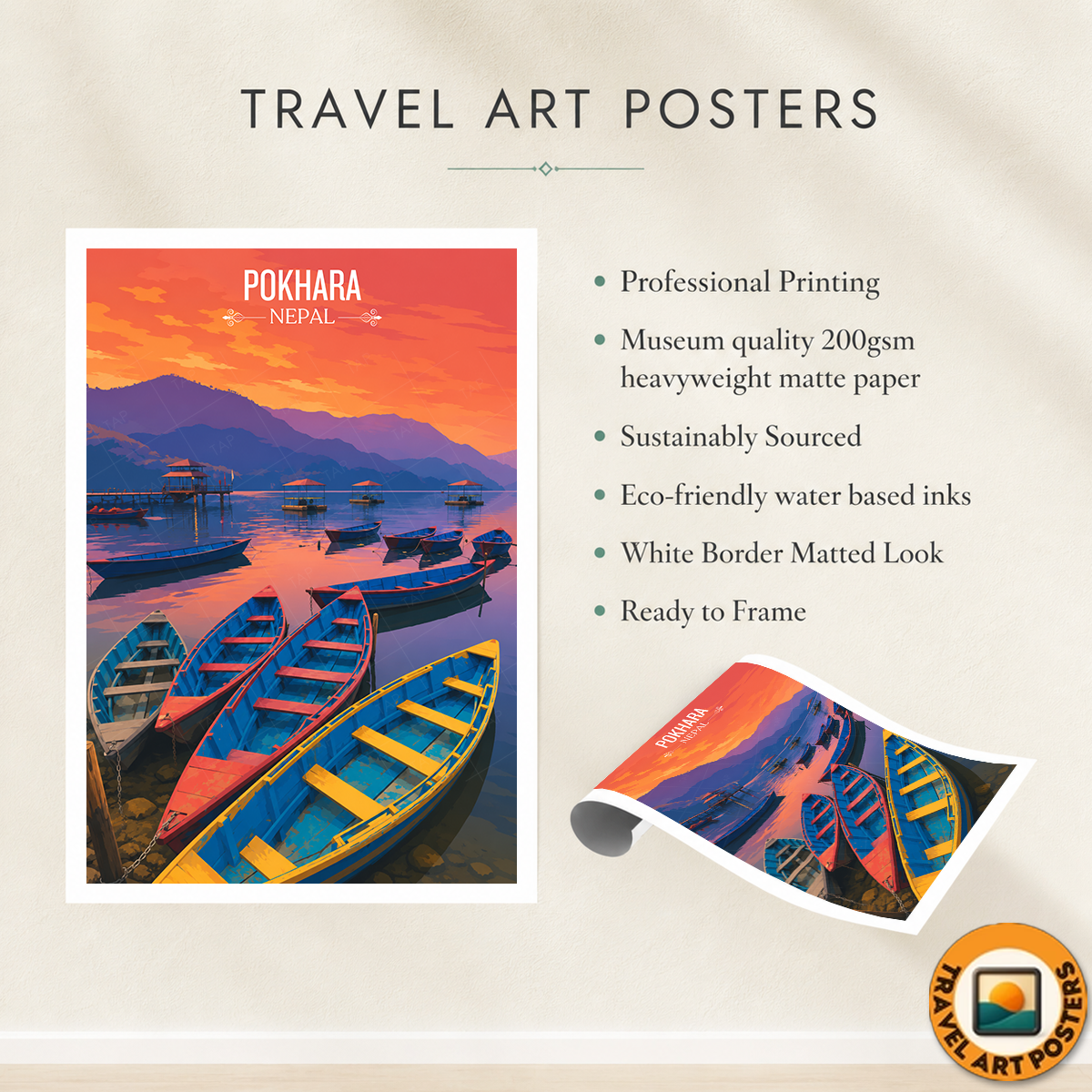 Pokhara - Nepal - Travel Wall Art Deco Poster Print