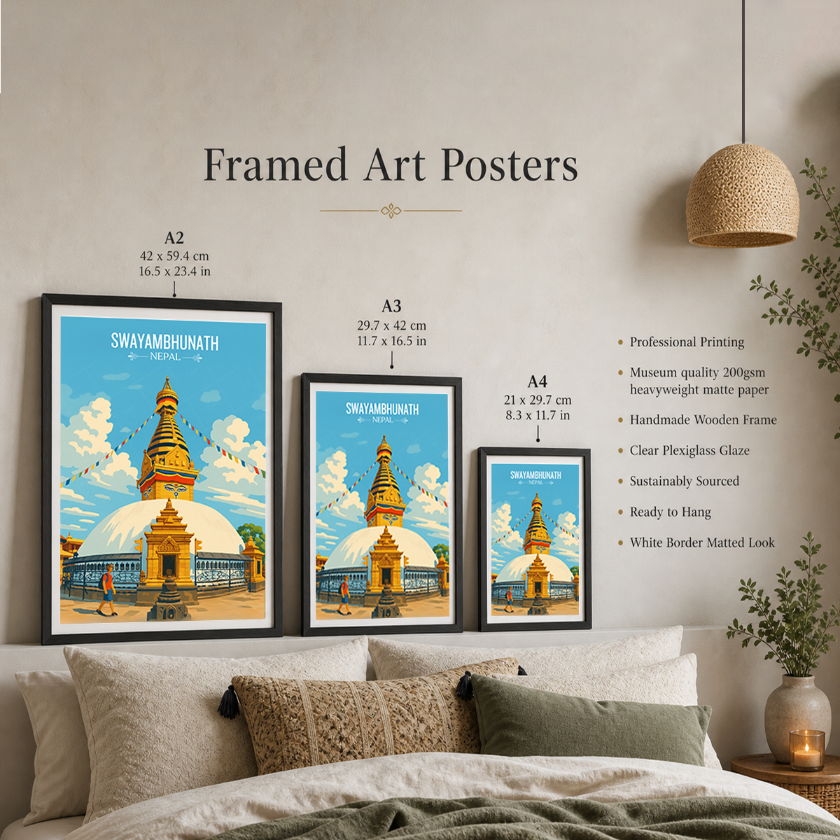 Swayambhunath - Nepal - Travel Wall Art Deco Poster Print
