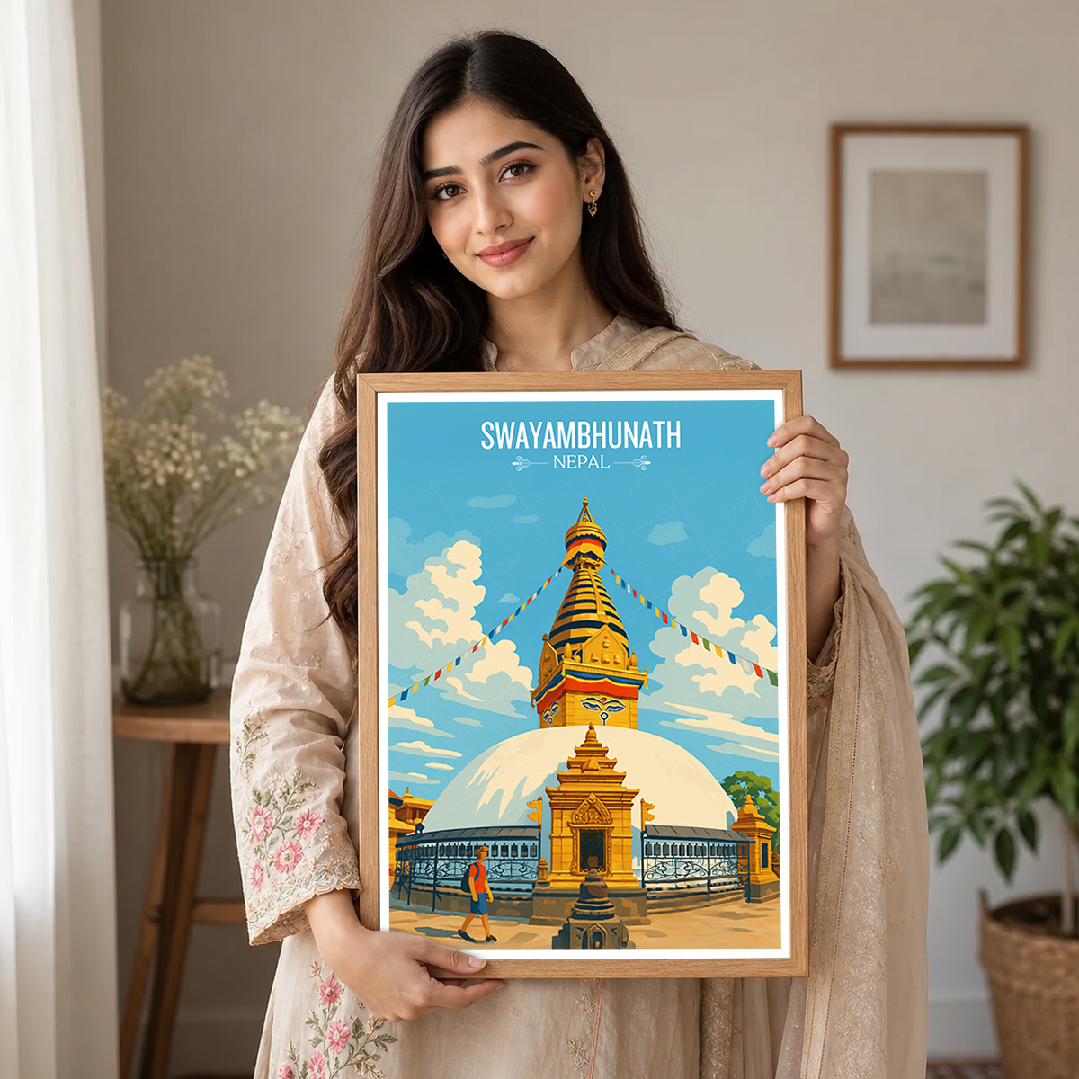 Swayambhunath - Nepal - Travel Wall Art Deco Poster Print