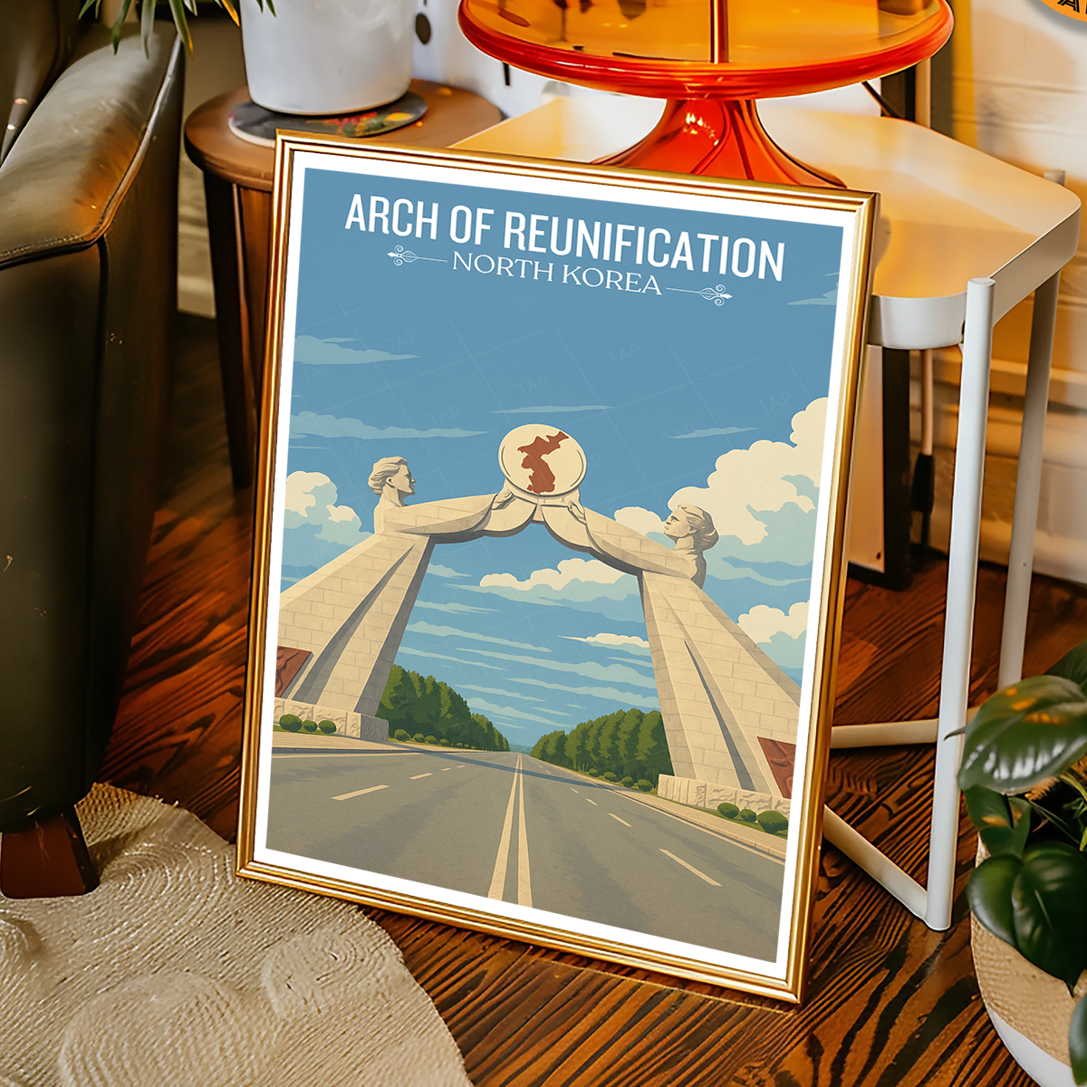 Arch of Reunification - North Korea - Travel Wall Art Deco Poster Print