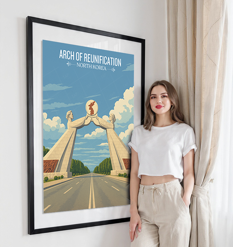Arch of Reunification - North Korea - Travel Wall Art Deco Poster Print